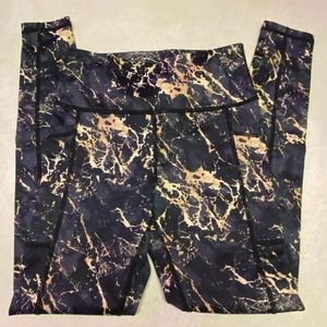 Black marble leggings. Full length.